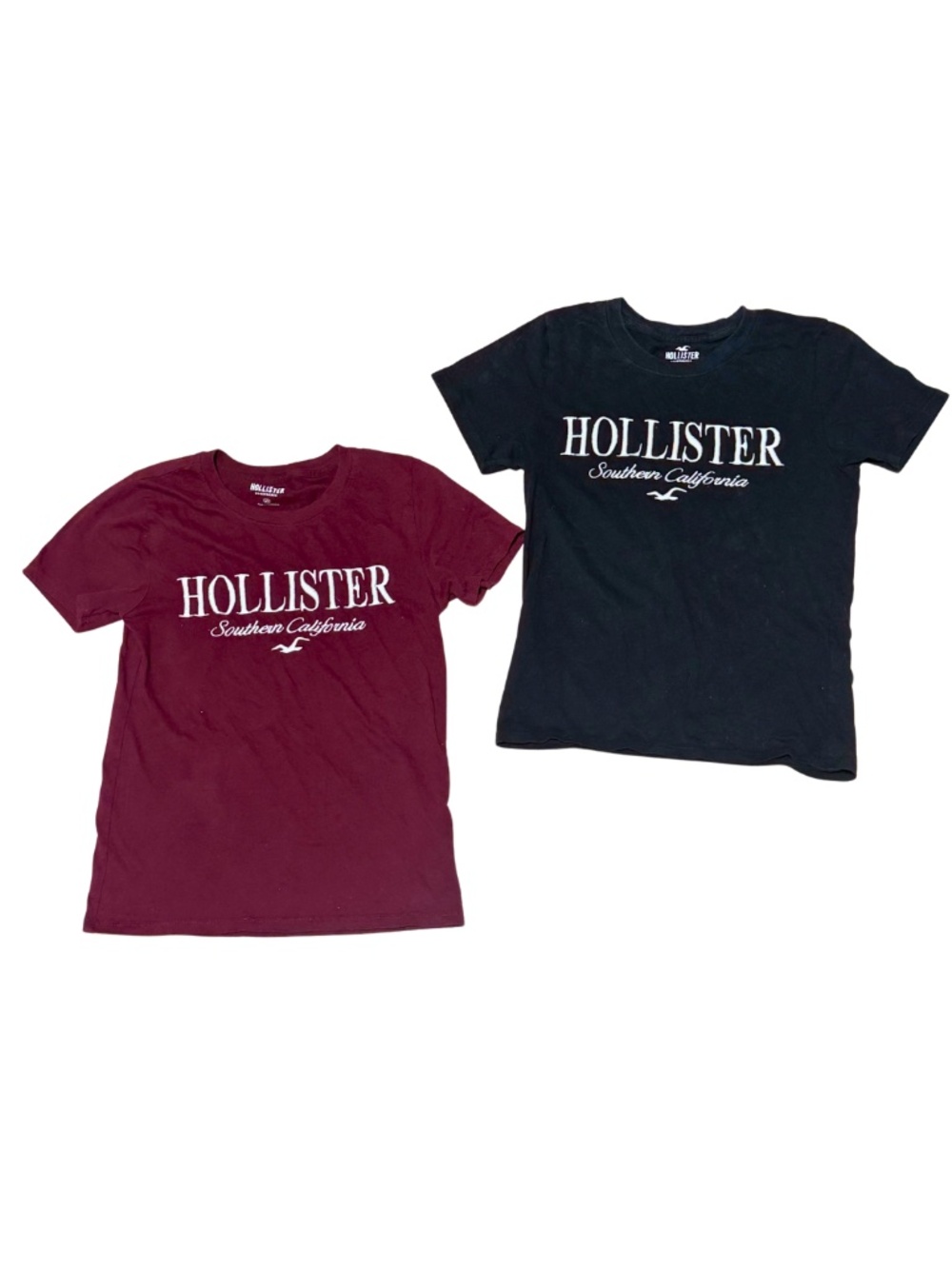 Hollister Embroidered Logo Graphic Tee Bundle 2-Pack Burgundy Black | XS